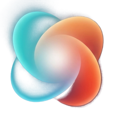 Two fields, one cyan and one warm, overlapping — a white core where they meet